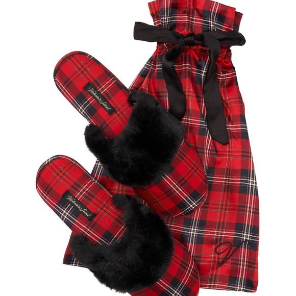 VS Signature Satin Slippers Plaid NWT Victoria's Secret Great Gift Idea NWT Warm - Picture 2 of 8